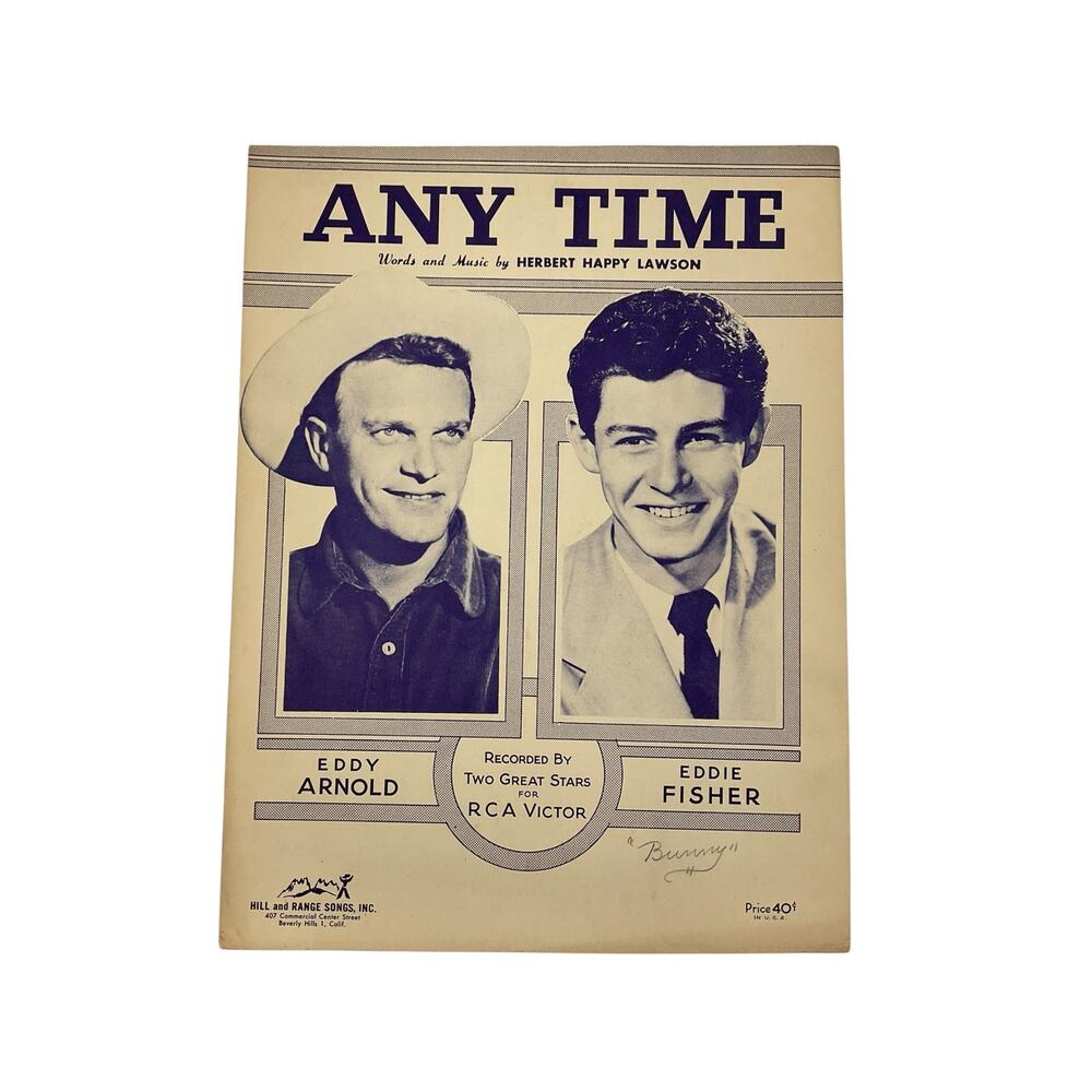 Any Time Sheet Music Eddy Arnold‎ Eddie Fisher Herbert Happy Lawson